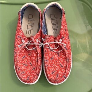 Hey Dude Red Paisley Moccasins